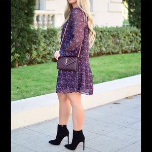 LOFT Dark Floral Sheer Long Sleeve Dress Drop Waist Size SP